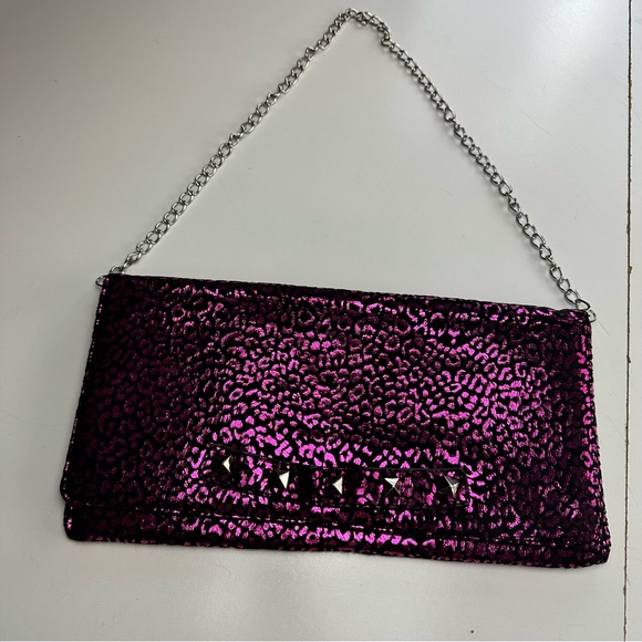 Betsy Johnson Vintage? Y2K Metallic Pinkish Animal Print Envelope Safari Purse - Picture 3 of 14